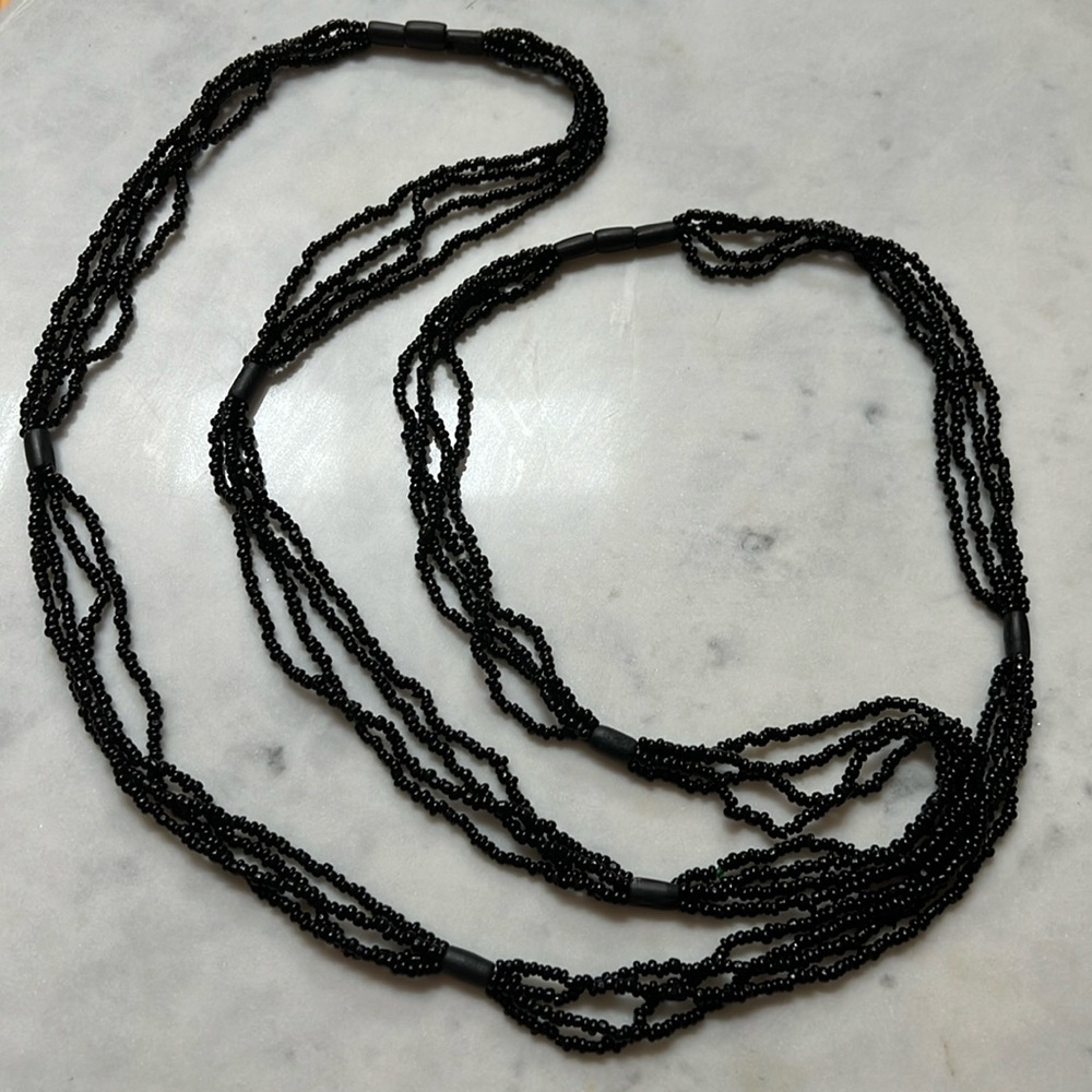 Extra Long Multi-strand Black Beaded Necklace